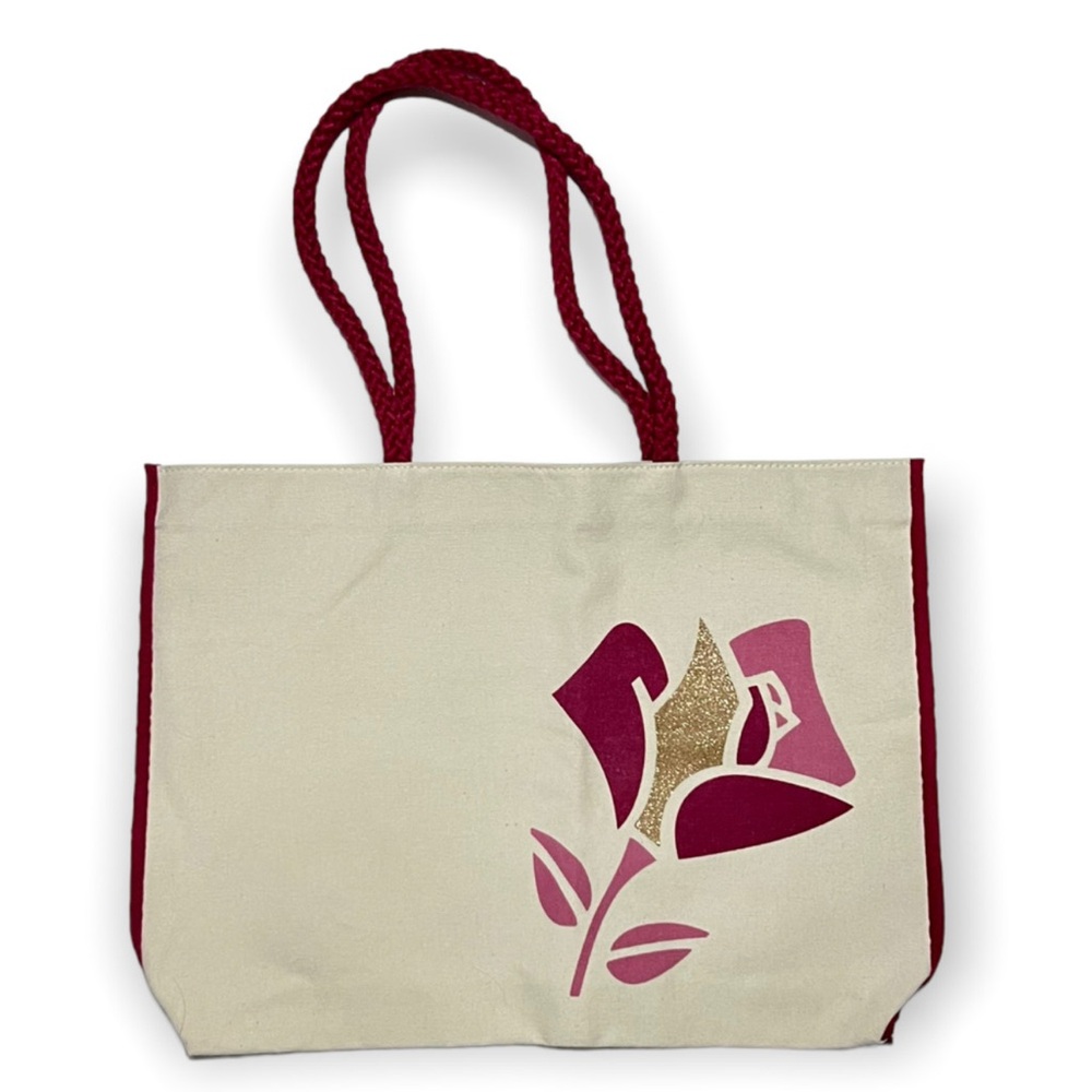 Lancome Paris Off-White & Pink Canvas Tote Bag with Gold & Pink Rose Logo - NEW!